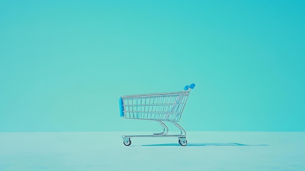 Photo colorful shopping bags and cart on minimalist blue background for online retail and ecommerce