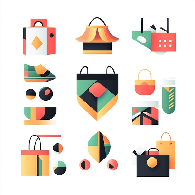 Photo colorful shopping bags and geometric shapes