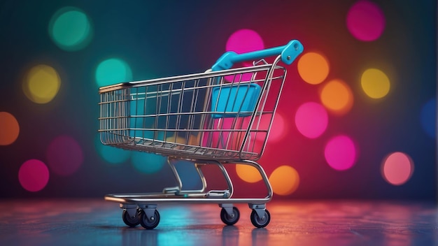 Colorful shopping cart on a vibrant background