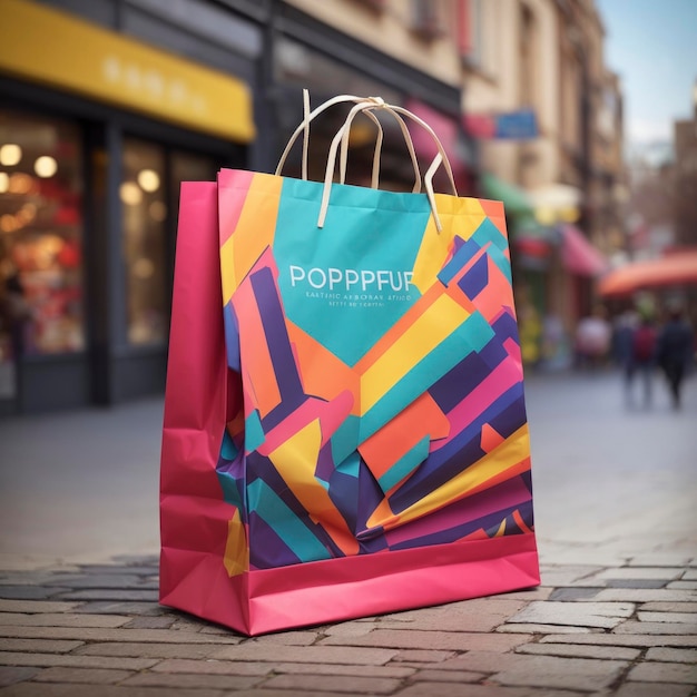 Colorful shopping paper bag mockup view