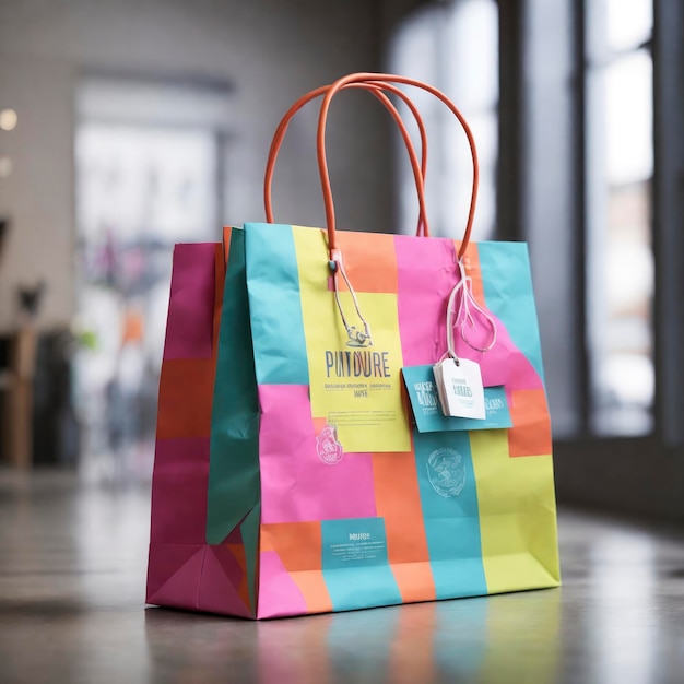 Colorful shopping paper bag mockup view