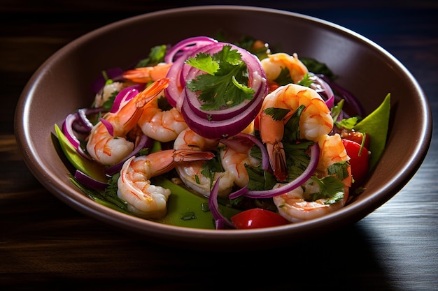 A colorful shot of a Mexican seafood ceviche dish