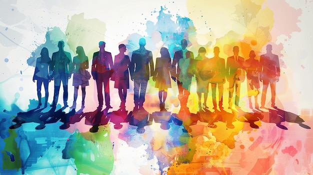 Colorful silhouette of diverse people on an abstract background