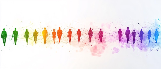 Photo colorful silhouettes of people walking on abstract watercolor background colorful silhouettes of people walking on abstract watercolor ba