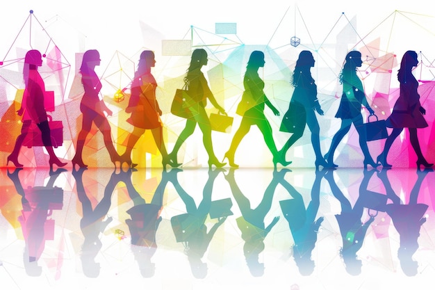 Colorful silhouettes of people walking diversity and movement vector illustration