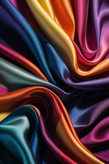 Photo colorful silk fabric caught in a dynamic swirl vertical composition