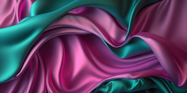 A colorful silk fabric in green and pink.