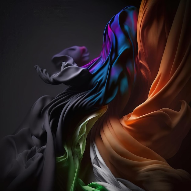 colorful silk floating in the wind abstract art ai generated