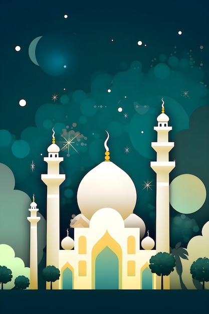 Colorful simple decoration illustration for Happy Ramadan or EID Mubarak draft and greetings card template