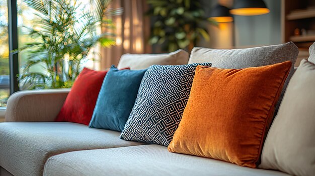 colorful simple and Decorative Cushions on sofa