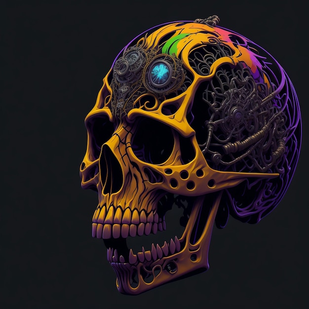 Colorful skull art on black background