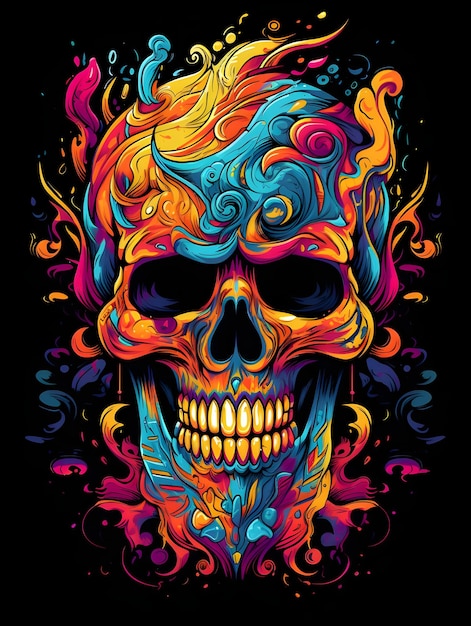 Colorful skull art with flower design skull tshirt design art