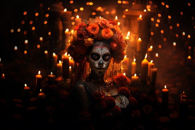 Colorful skull Day of the dead festival concept Ai generated