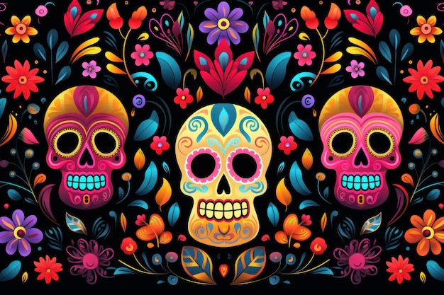 Colorful skull Day of the dead festival concept Ai generated