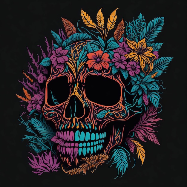 Colorful skull decorated with flowers