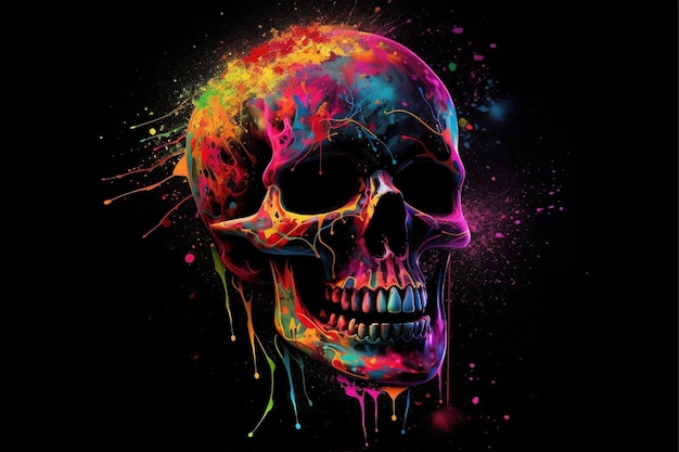 A colorful skull with a black background and a black background.