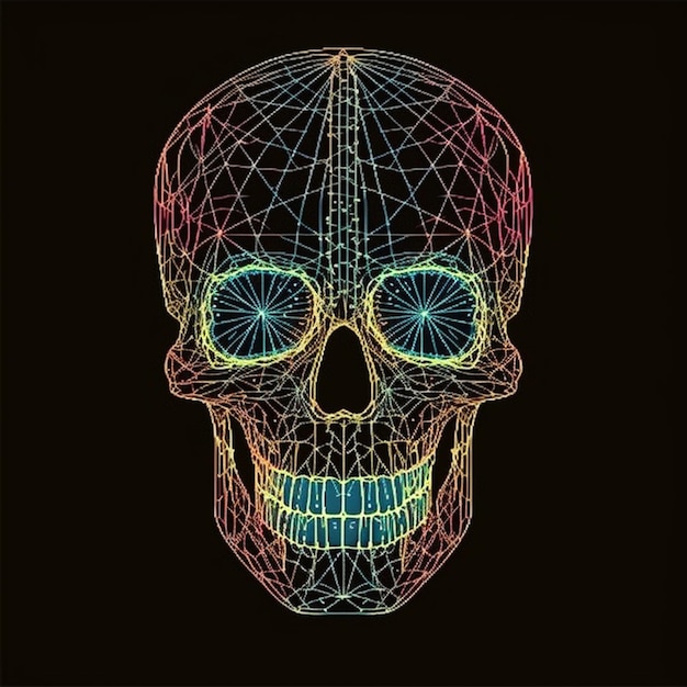 A colorful skull with a black background.