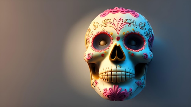 A colorful skull with a black border and a white border.