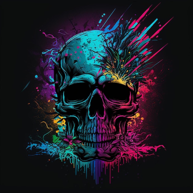 A colorful skull with a colorful pattern on it