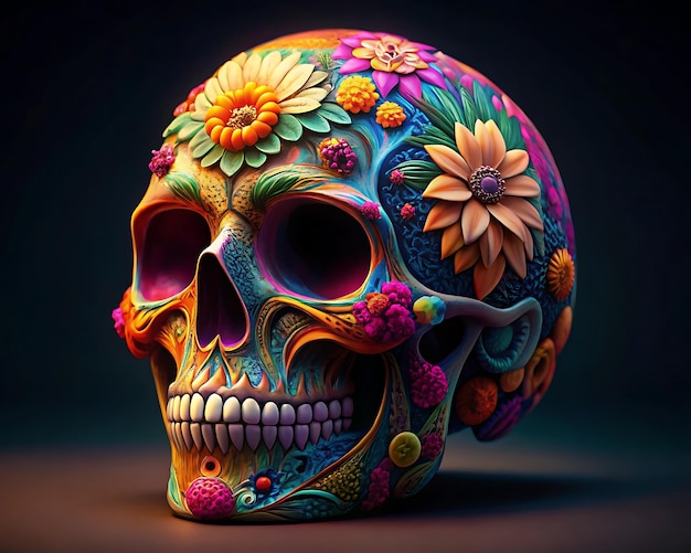 Photo a colorful skull with a floral pattern