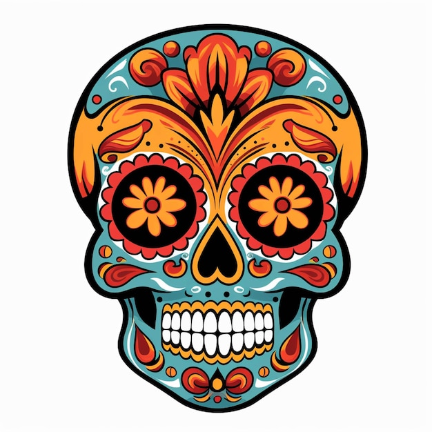 A colorful skull with a flowered design on it generative ai