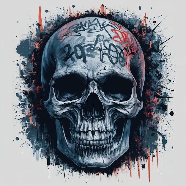 Photo a colorful skull with the word skull human skeleton skull with leaves illustration of skull frontal