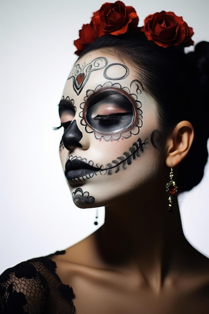 Colorful skull woman Day of the dead festival concept Ai generated