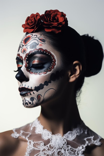 Colorful skull woman Day of the dead festival concept Ai generated