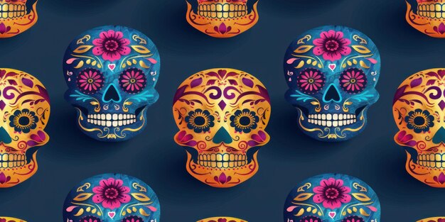 Colorful Skulls Sprouting Flowers