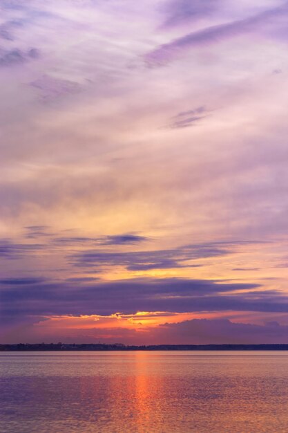 Colorful sky background on sunset orange blue vivid color clouds and surface water Nature