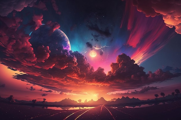 Colorful sky sun epic wallpaper ai generated art