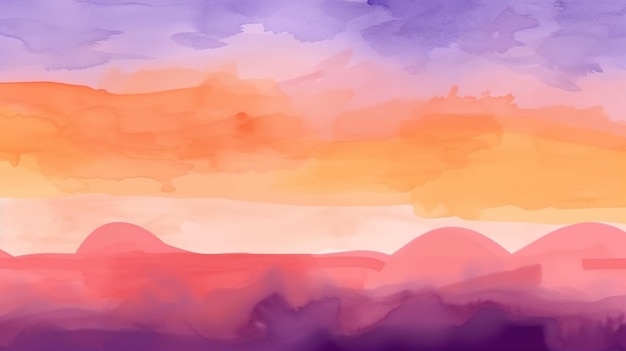 A colorful sky with clouds and mountains in the background.