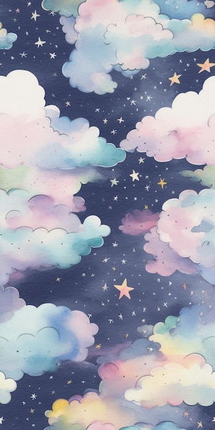 A colorful sky with clouds and stars.