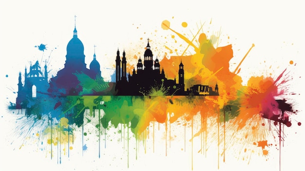 A colorful skyline with the word india on it