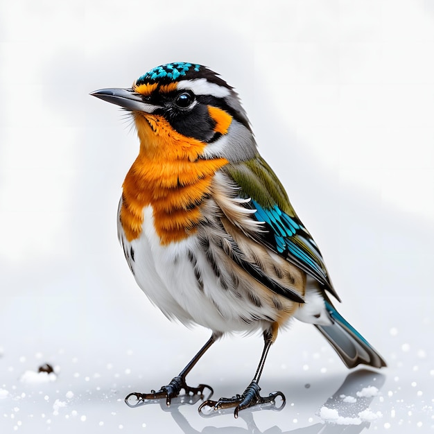 Colorful Small Bird Standing on White Surface