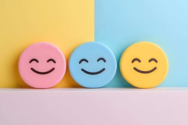 Photo colorful smiley faces showing different emotions happiness and relaxation concept pastel background