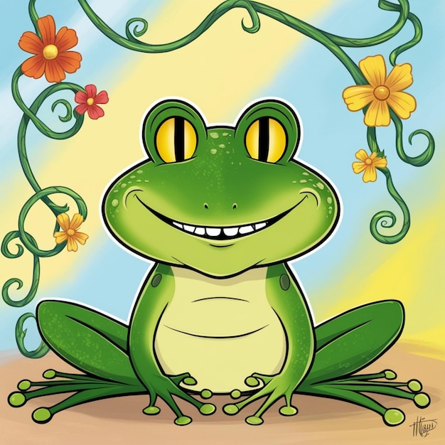 Photo colorful smiling green frog cartoon