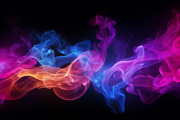 Photo colorful smoke against a black background with a blue and orange swirl