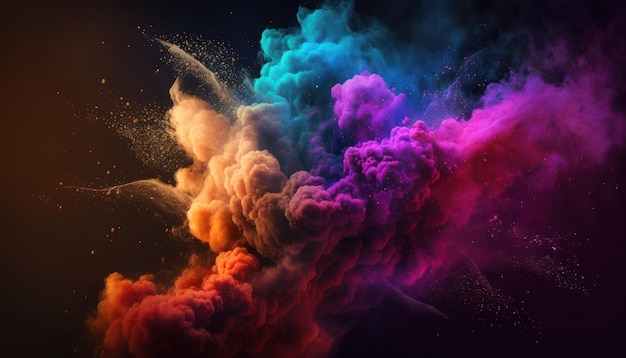 A colorful smoke cloud with a black background