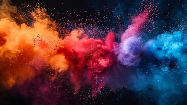 Photo colorful smoke clouds swirling in the dark background during a vibrant artistic performance