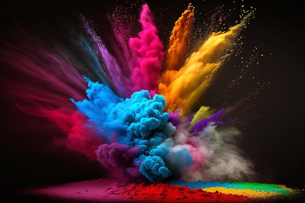 A colorful smoke explosion with a black background.