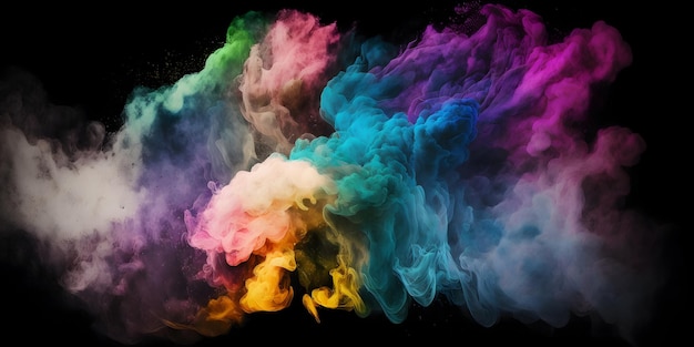 A colorful smoke is being poured into a black background.