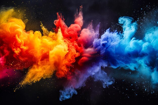 Colorful smoke or vapor display in blue red and yellow colors