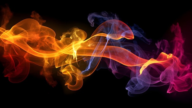 A colorful smoke with a black background