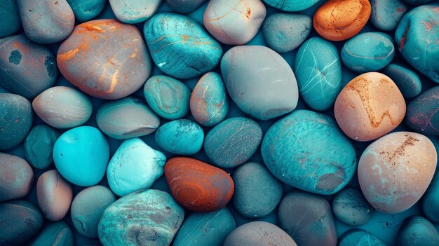 Photo colorful smooth pebbles create a vibrant and tranquil background texture in nature