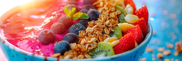 colorful smoothie bowl topped with fresh fruit nuts and seeds showcasing the vibrant colors and textures of the nutritious breakfast option Generative AI