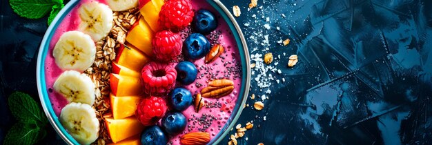 colorful smoothie bowl topped with fresh fruit nuts and seeds showcasing the vibrant colors and textures of the nutritious breakfast option Generative AI