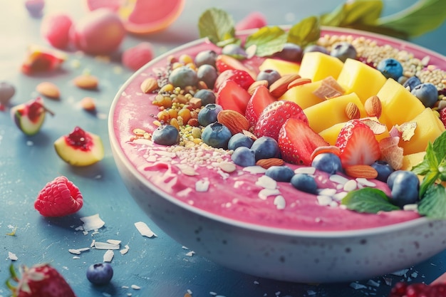 Colorful Smoothie Bowl with Fruit and Nuts