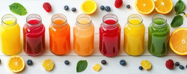 Photo colorful smoothie delights a rainbow of flavor in glass jars