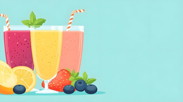 Colorful Smoothies with Fresh Fruit Copy Space